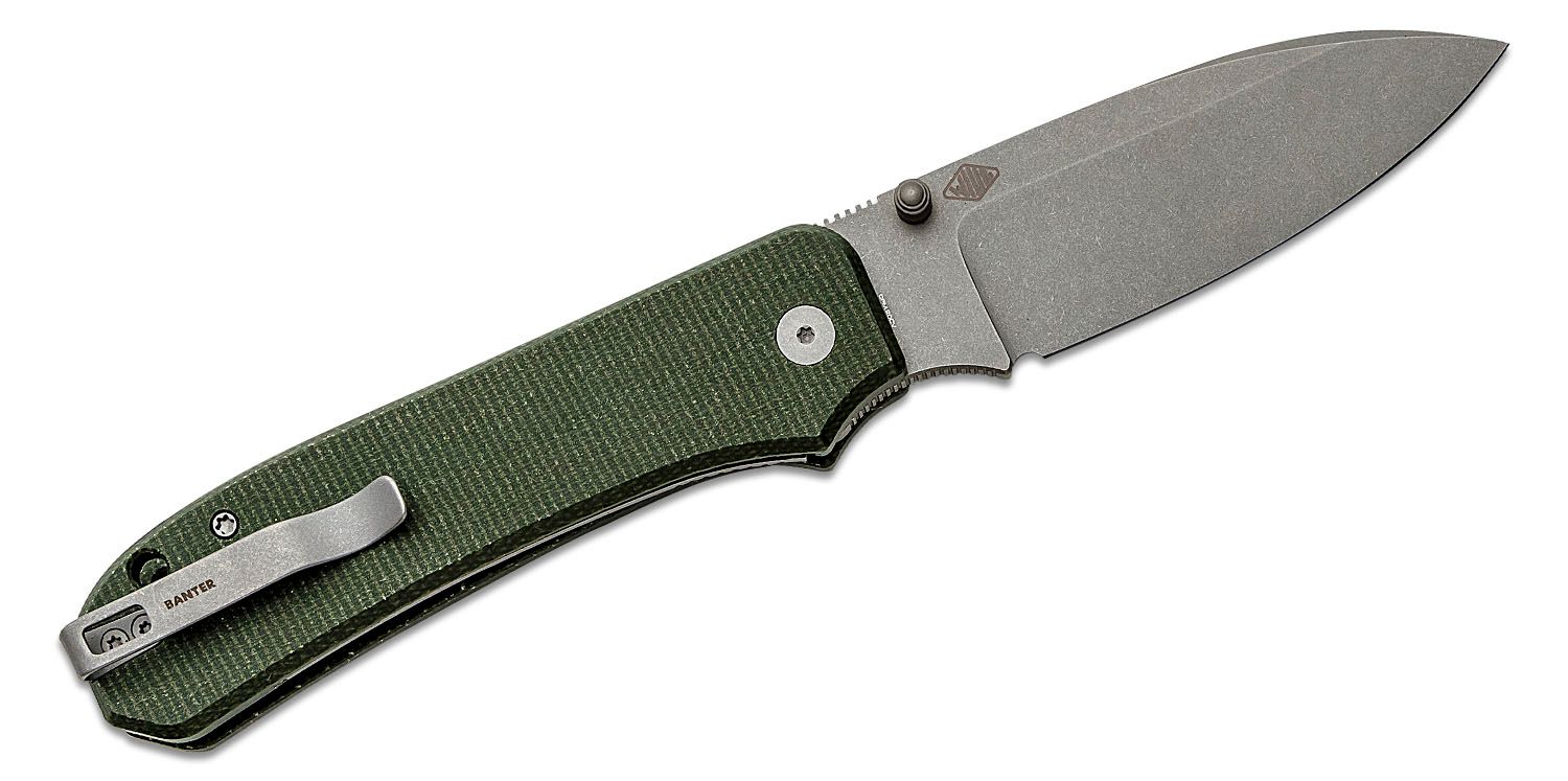WE Knives Big Banter Gray Stonewashed 20CV Green Micarta Liner Lock Folding  Knife For Sale
