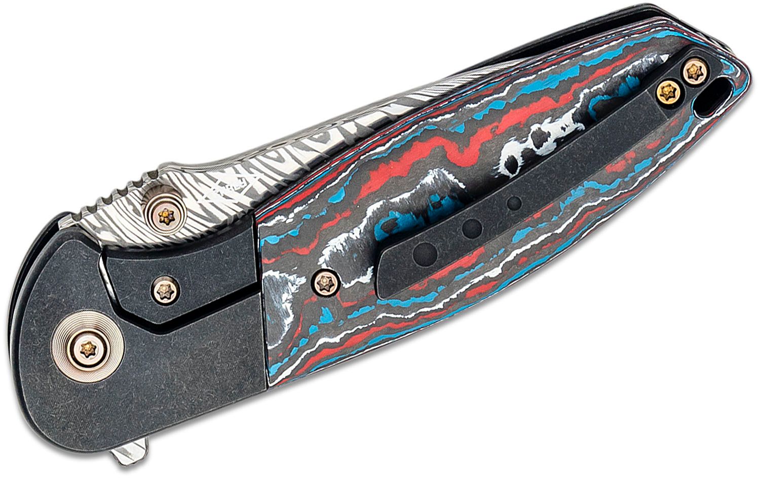 We Knife Company Peter Carey Nitro Mini Flipper Knife 3.13 Heimskringla  Damasteel Drop Point Blade, Bolstered Titanium Handles with Nebula  FatCarbon Scales - KnifeCenter - WE22015-DS1