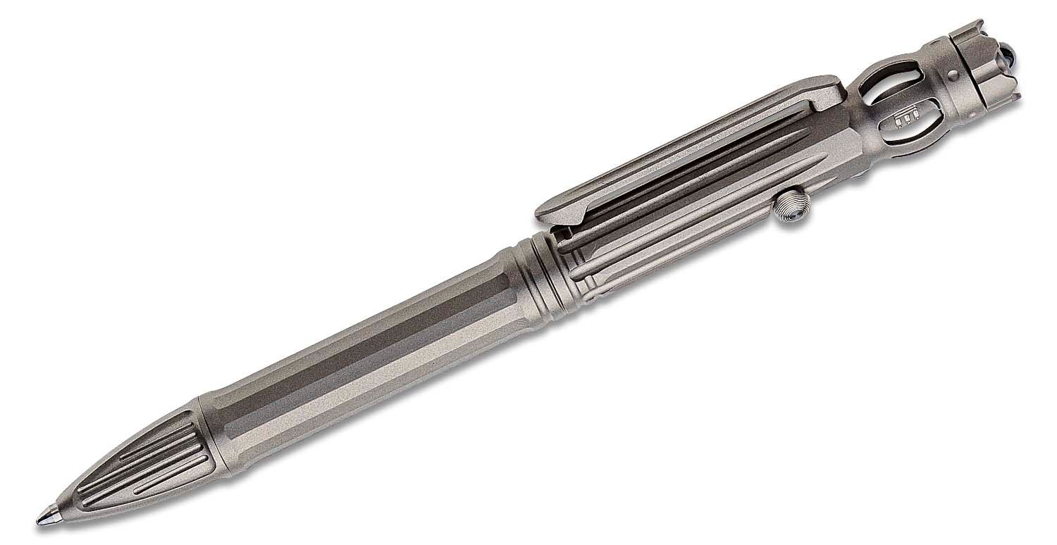 We Knife Company TP-07A Baculus Titanium Bolt-Action Pen, Gray, Fidget  Spinner Top - KnifeCenter