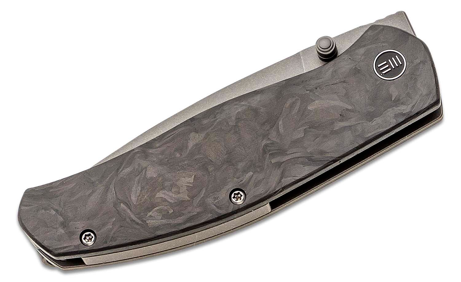 We Knife Company Ray Laconico Esprit Folding Knife 3.25 CPM-20CV Satin  Drop Point Blade, Orange Peel Titanium Handles - KnifeCenter - WE20025B-A