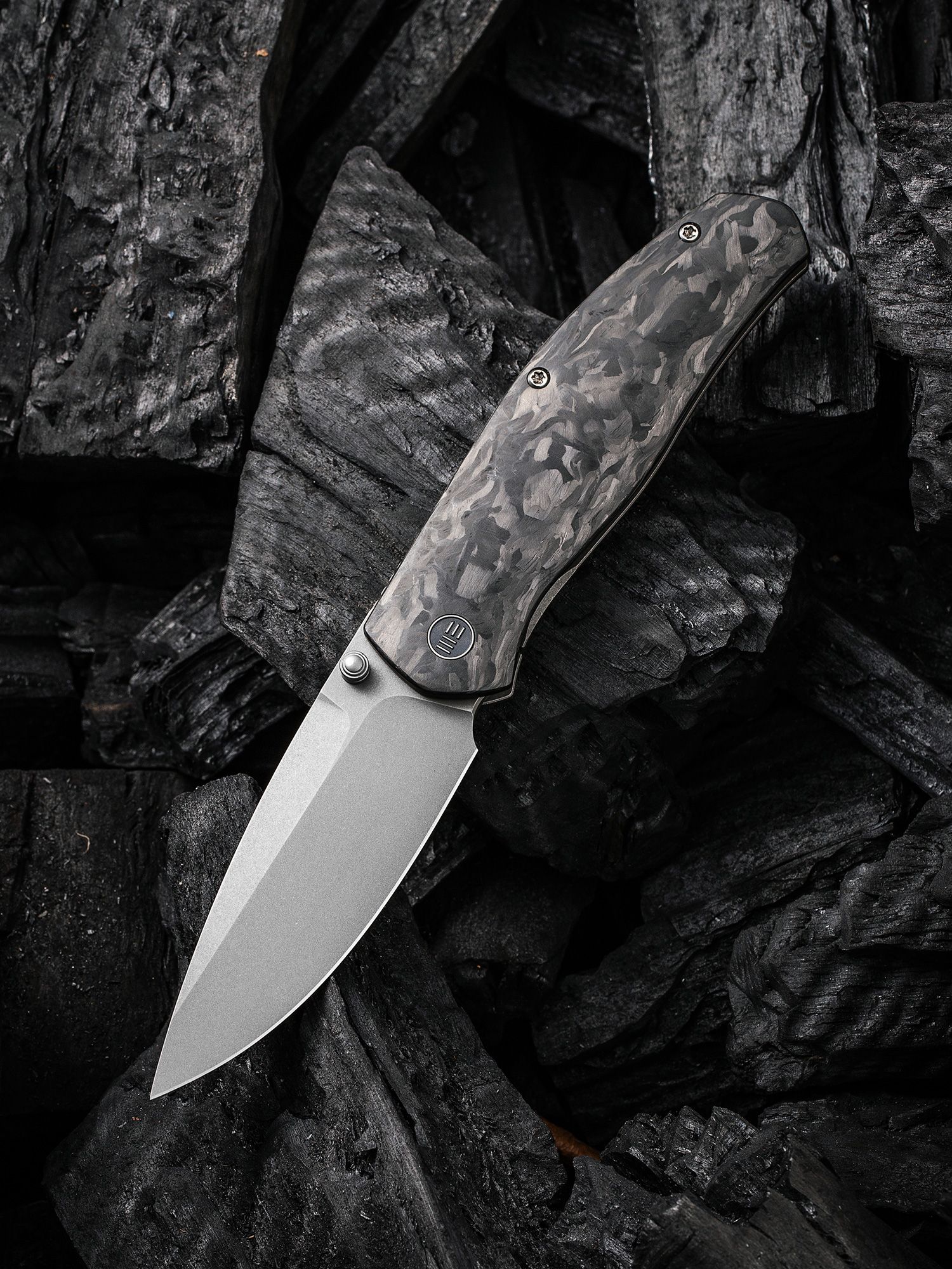 We Knife Company Ray Laconico Esprit Folding Knife 3.25 CPM-20CV Satin  Drop Point Blade, Orange Peel Titanium Handles - KnifeCenter - WE20025B-A