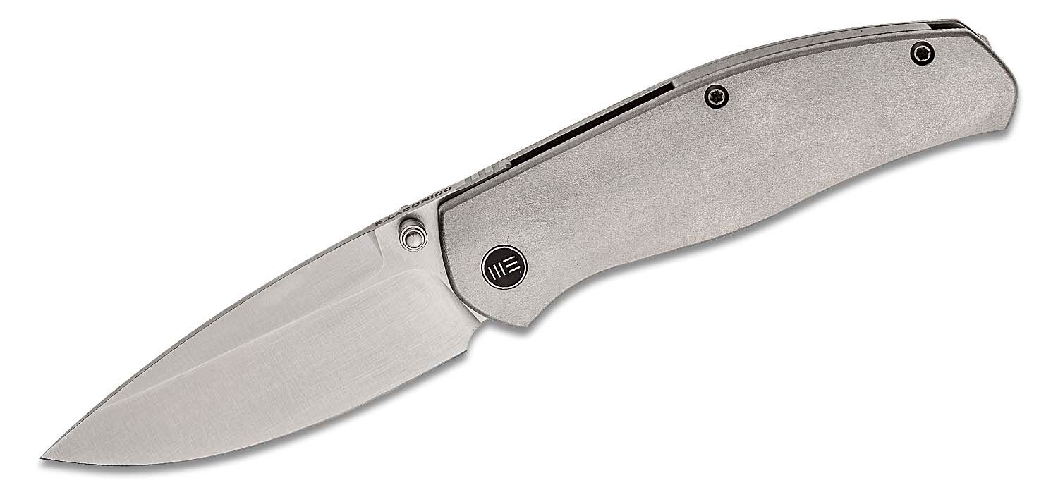 We Knife Company Ray Laconico Esprit Folding Knife 3.25 CPM-20CV Satin  Drop Point Blade, Orange Peel Titanium Handles - KnifeCenter - WE20025B-A
