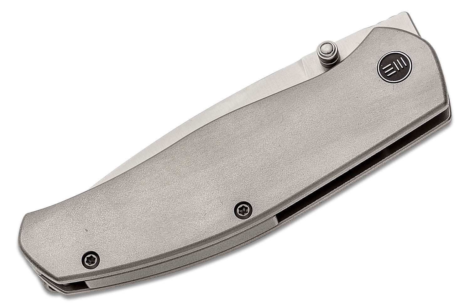 We Knife Company Ray Laconico Esprit Folding Knife 3.25 CPM-20CV Satin  Drop Point Blade, Orange Peel Titanium Handles - KnifeCenter - WE20025B-A