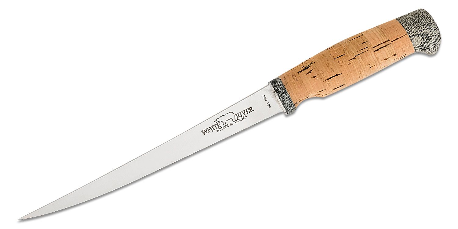 White River Knives Fillet Knife 8.5 440C Flexible Blade, Cork Handle,  Kydex Sheath - KnifeCenter - WRF8-CRK