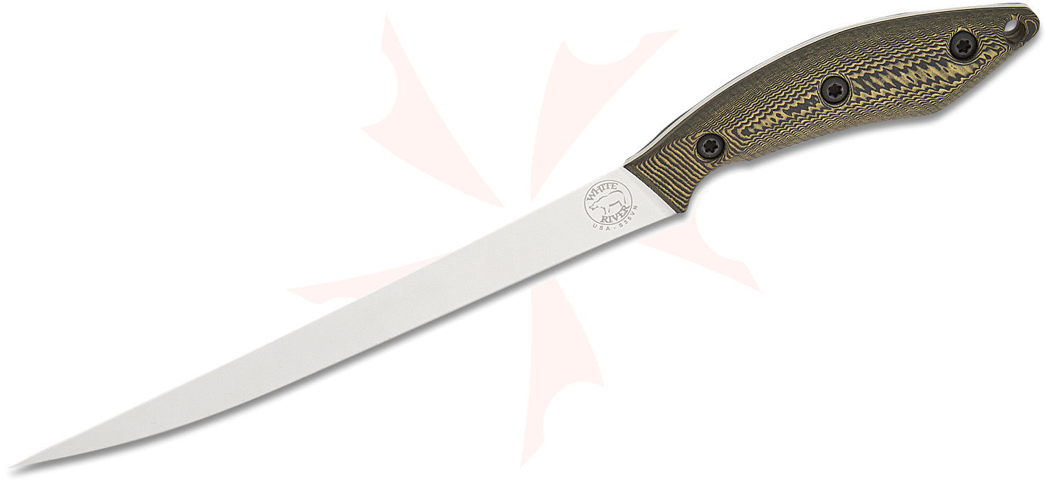White River Knives Fillet Knife 8" S35VN Stonewashed Blade, Black and Maple Richlite Handles