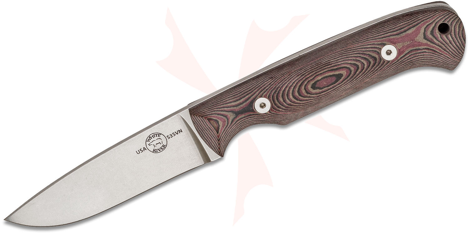 White River Knives Hunter Fixed Blade Knife 3.5" S35VN Stonewashed, Black/Red Richlite Handles