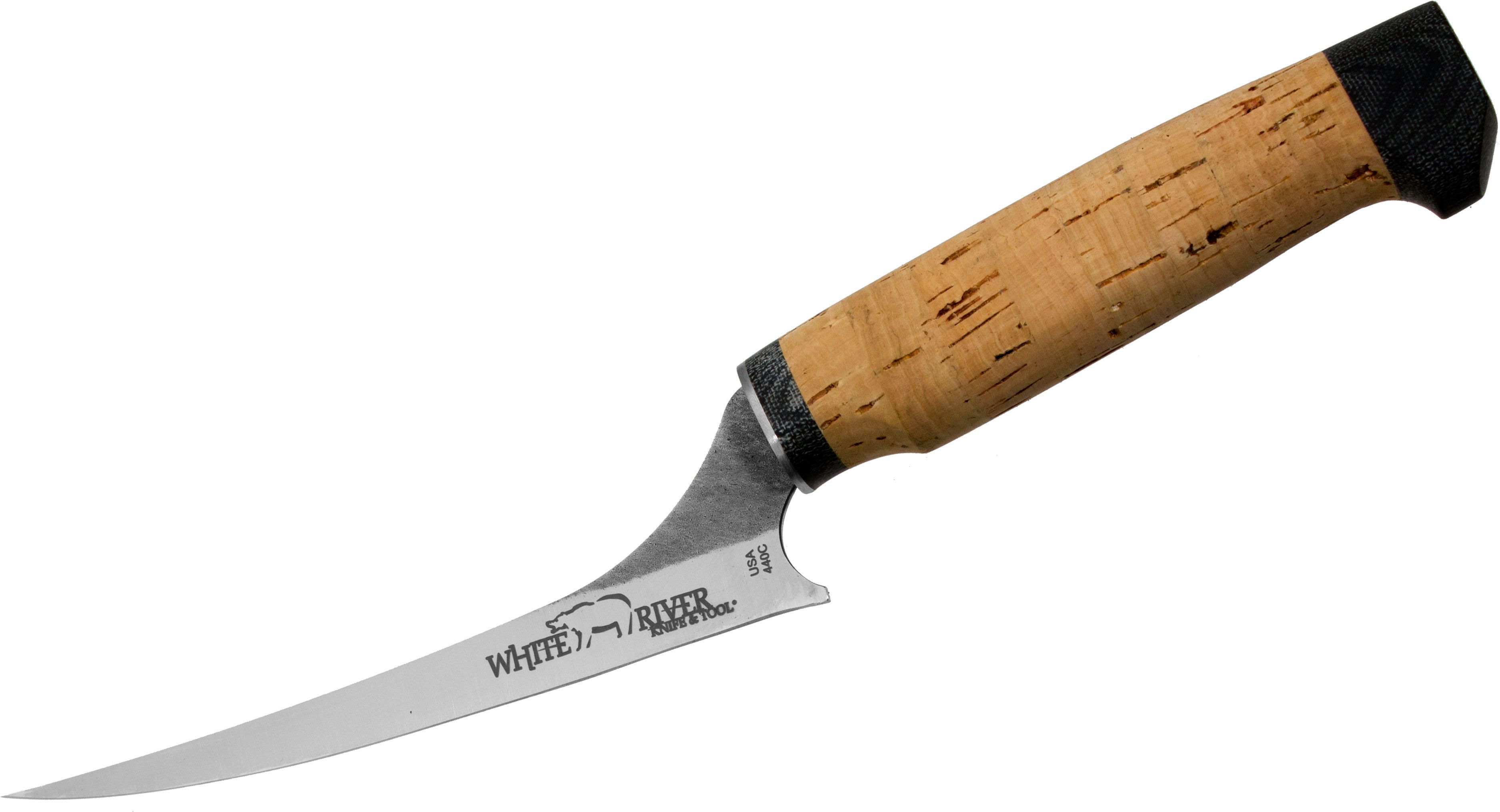 White River Knives Step Up Fillet Knife 6 440c Flexible Blade Cork Handle Leather Sheath