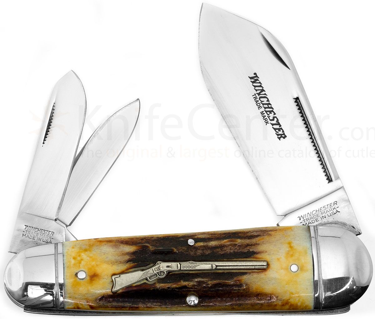 Winchester 4-1/2 Closed Rifle Series King Whittler Pocket Knife, Stag  Handles - KnifeCenter - W 15 15125 1/2 - Discontinued