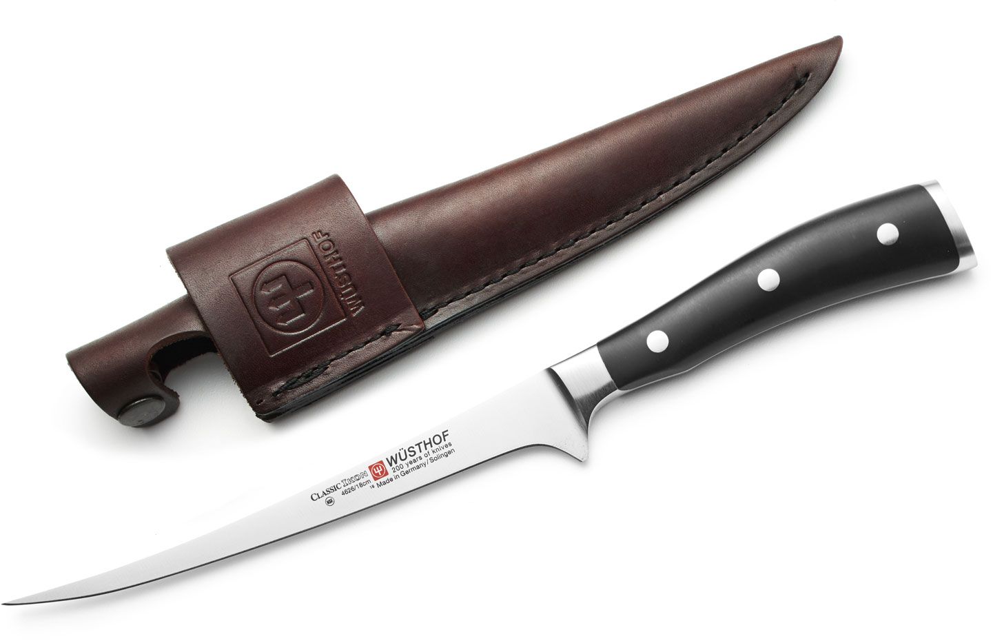 Wusthof Classic Ikon 7" Fillet Knife, Brown Leather Sheath