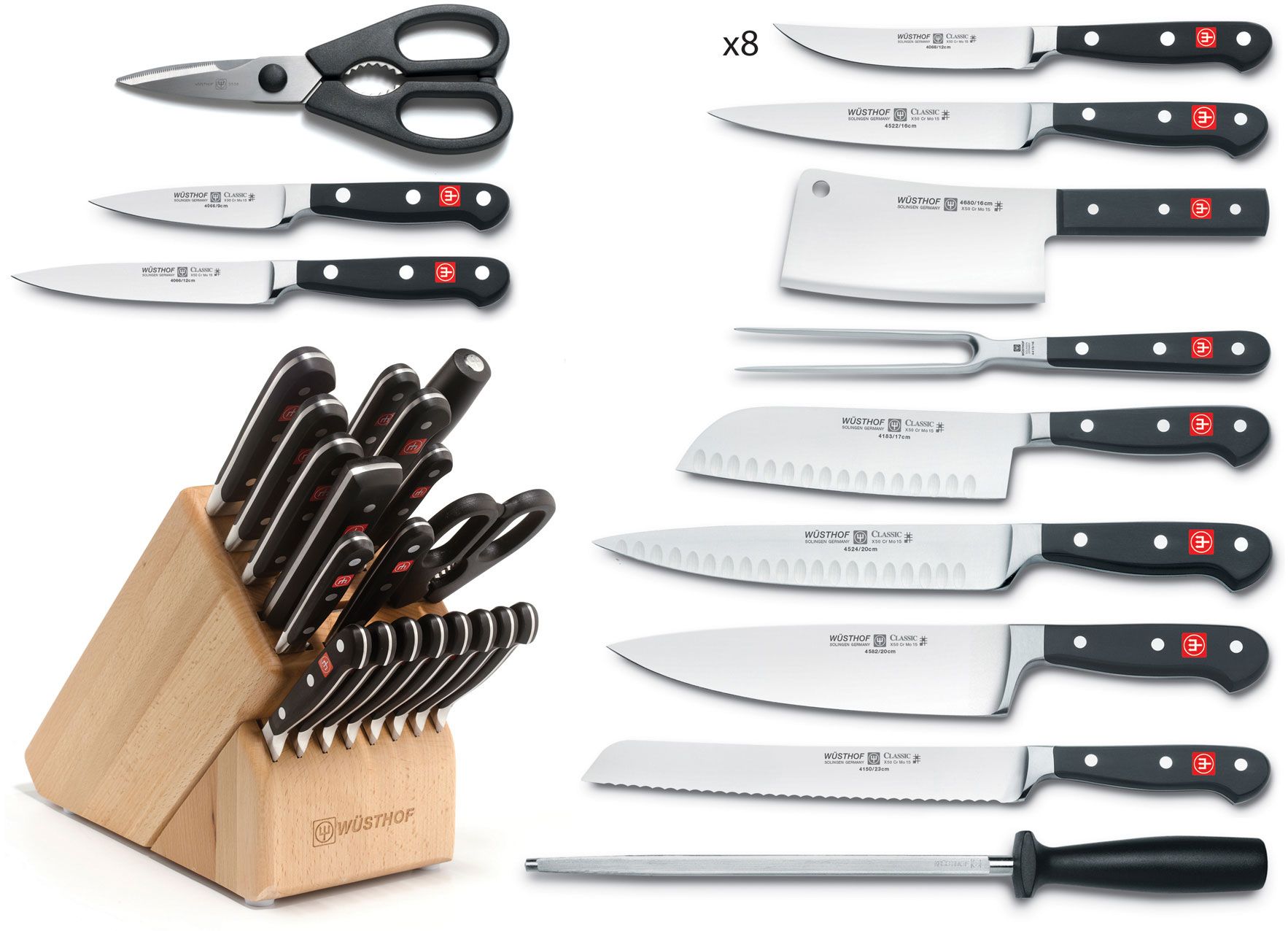 Wusthof Classic 20 Piece Block Set - KnifeCenter - 1090172001 ...