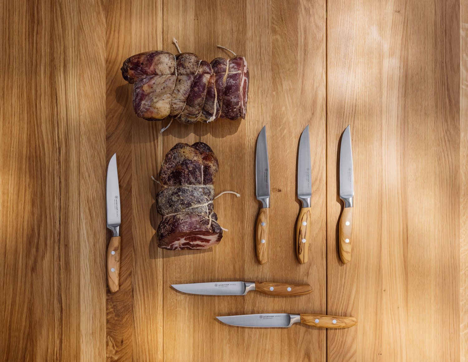 Wusthof 8-Piece Stainless Mignon Steak Knife Set, Olivewood