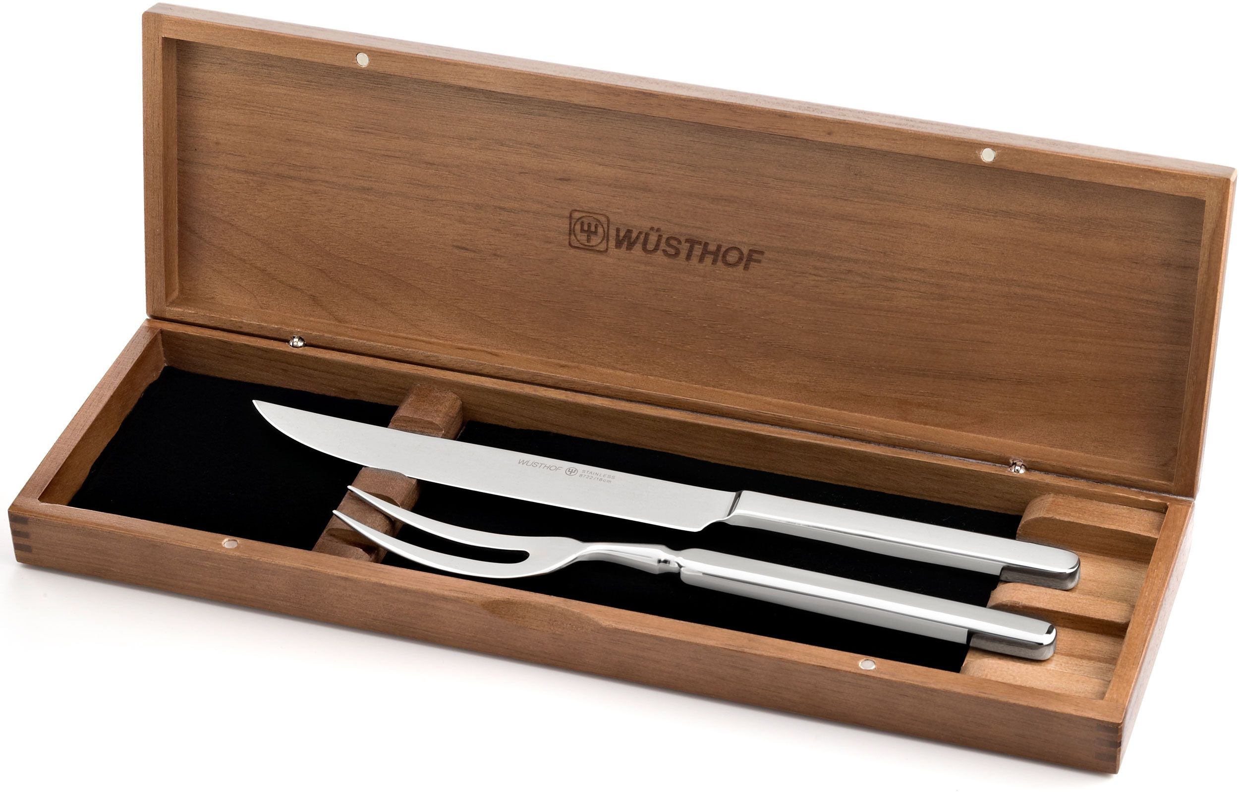 Wusthof 2 Piece Stainless Steel Carving Set with Walnut Case