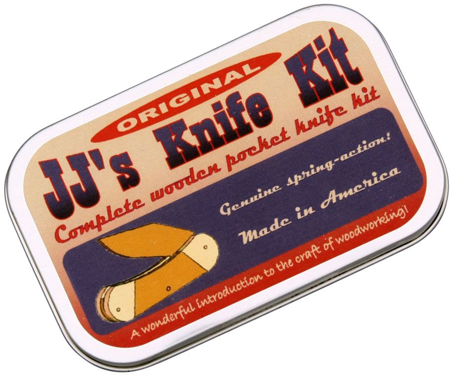 Jameson Woodworks JJ's Trapper Wooden Pocket Knife Kit Gift Box/Tin -  KnifeCenter - JJ2