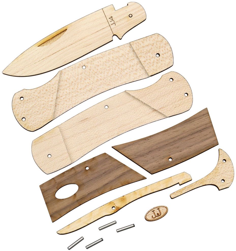 Jameson Woodworks JJ's Original Wooden Pocket Knife Kit Gift Box/Tin -  KnifeCenter - JJ1