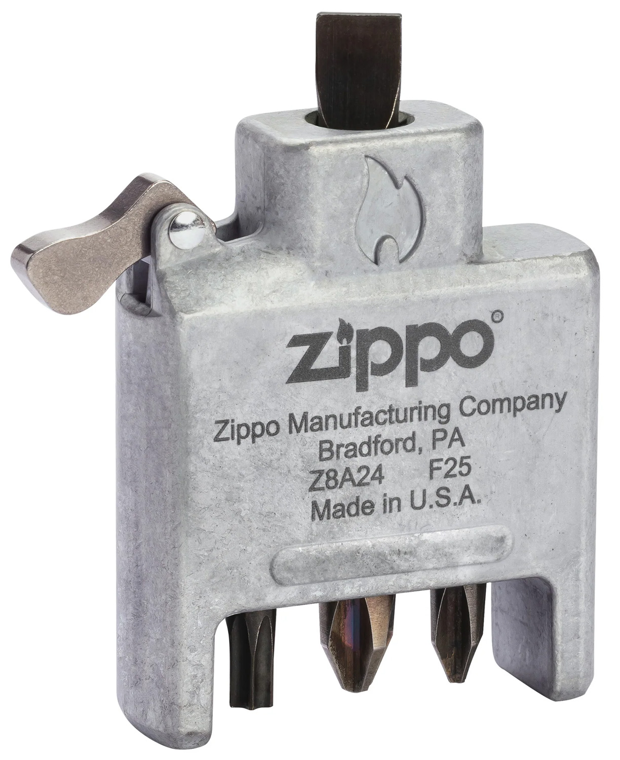 Zippo Magnetic Bit Safe Screwdriver, Holds 4 Bits, Brushed Chrome