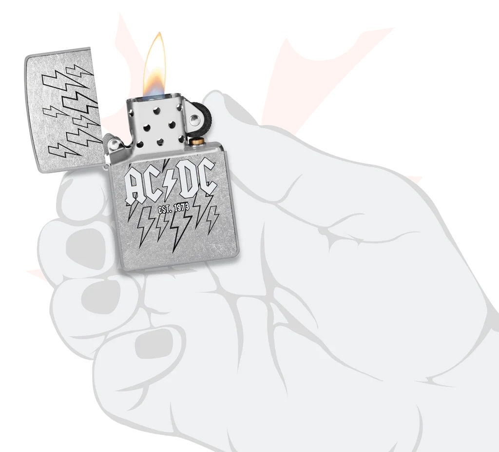 ファッション雑貨・小物その他 ZIPPO 48641 AC DC Design SI Zippo Lighter Street Chrome, AC/DC Design - KnifeCenter