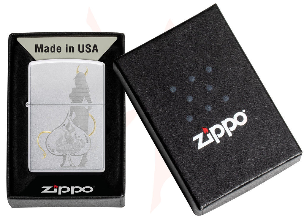 Zippo Lighter Satin Chrome, Devilish Ace - KnifeCenter - 48658
