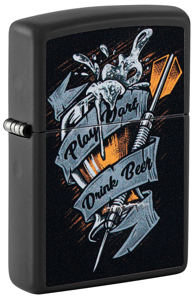 Zippo Lighter Black Matte, Play Dart, Drink Beer - KnifeCenter - 48679