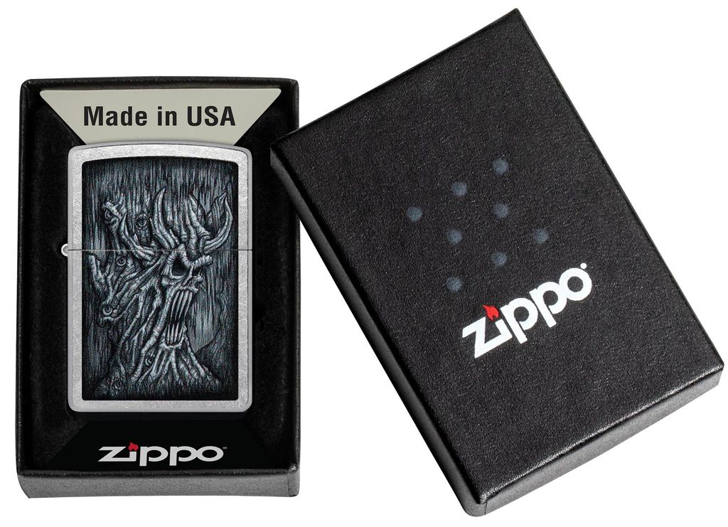 Zippo Lighter Street Chrome, Evil Tree Design - KnifeCenter - 48681