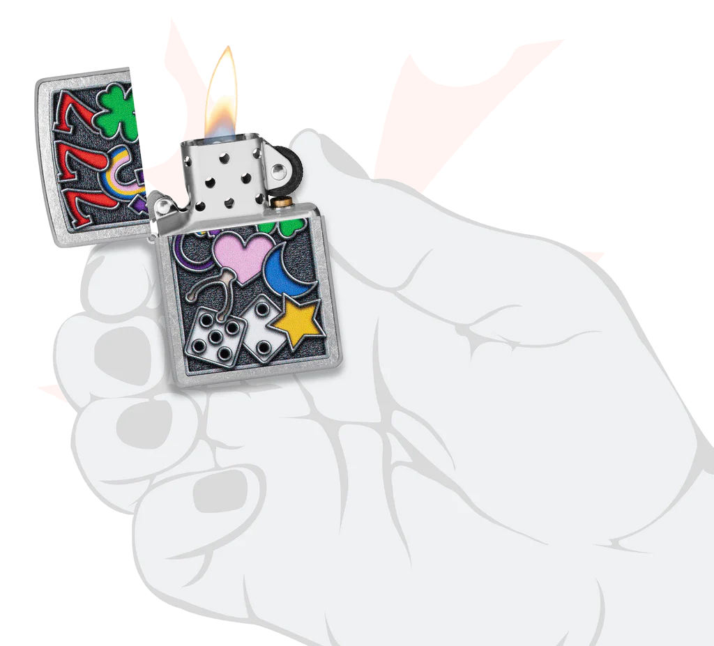 Zippo Lighter Street Chrome, All Luck Design - KnifeCenter - 48682
