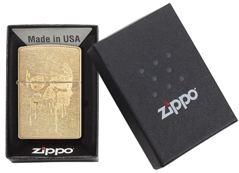 Zippo Grunge Skull, Classic, Gold Dust Finish - KnifeCenter 