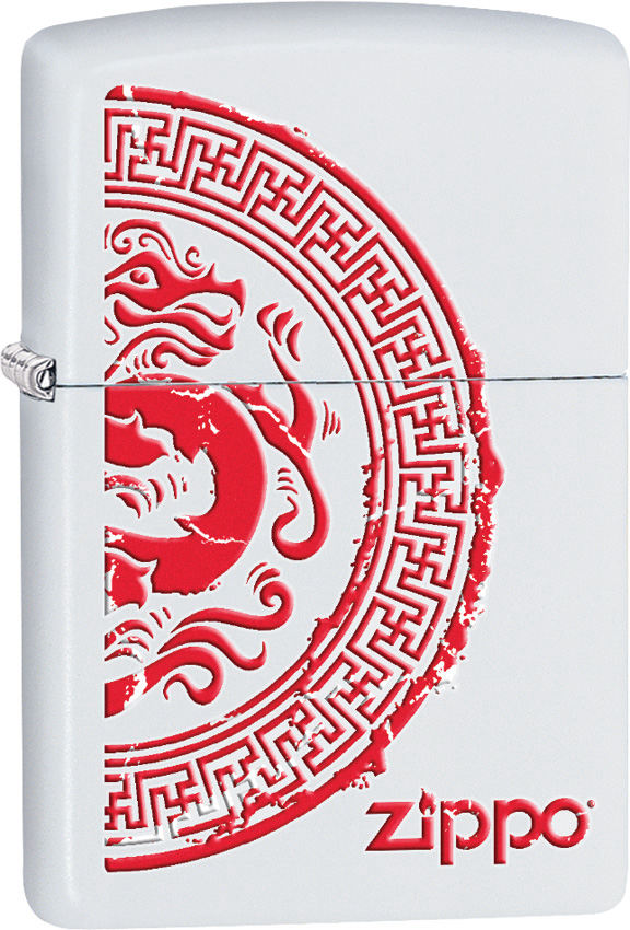 Zippo Dragon Stamp, White Matte Classic - KnifeCenter - 28855