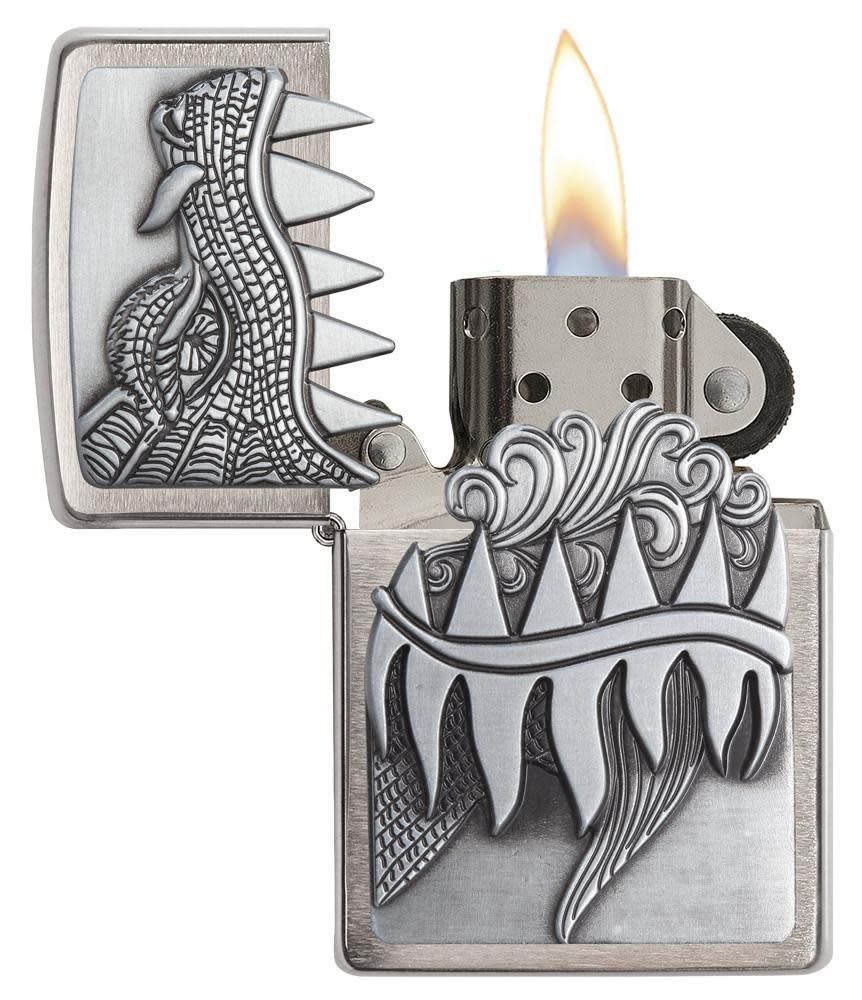 Zippo Lighter Brushed Chrome, Fire Breathing Dragon Surprise