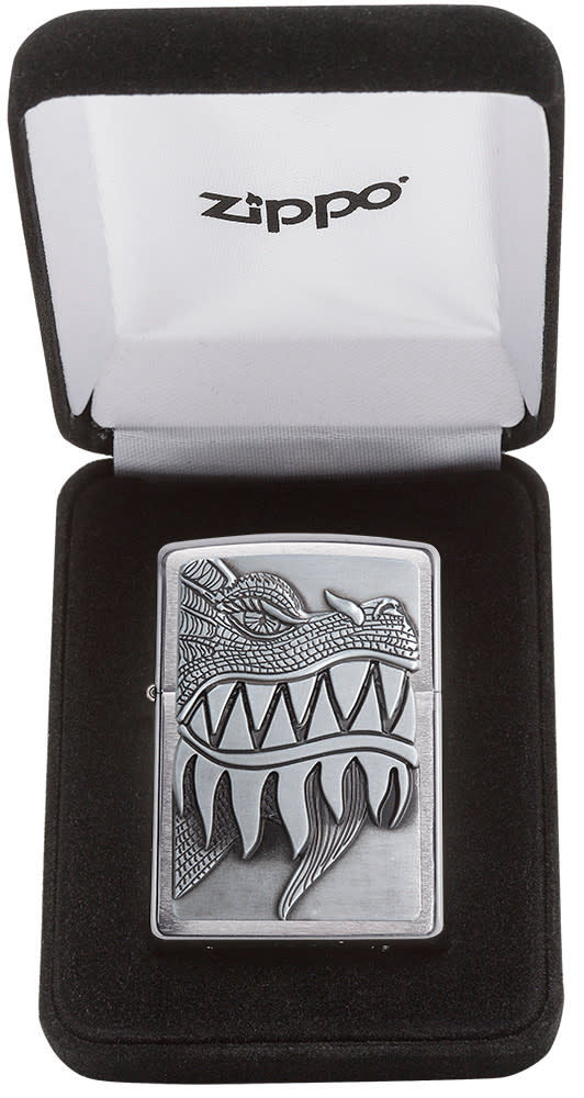 Zippo Lighter Brushed Chrome, Fire Breathing Dragon Surprise