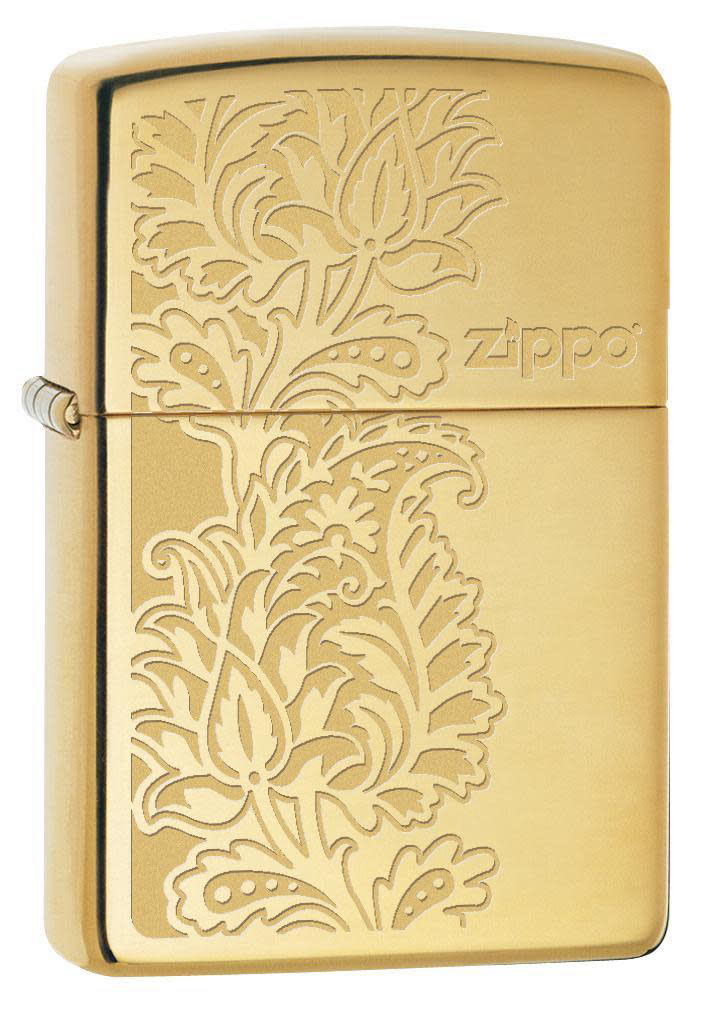 Zippo Lighter High Polish Brass, Lustre, Paisley Zippo Design