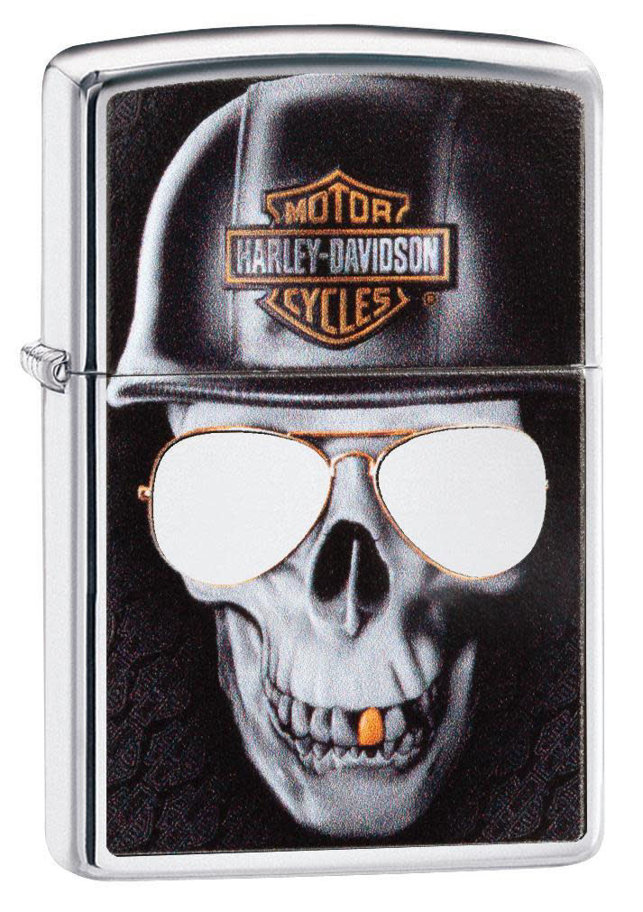 Zippo Lighter Harley-Davidson High Polish Chrome, Helmeted Skull