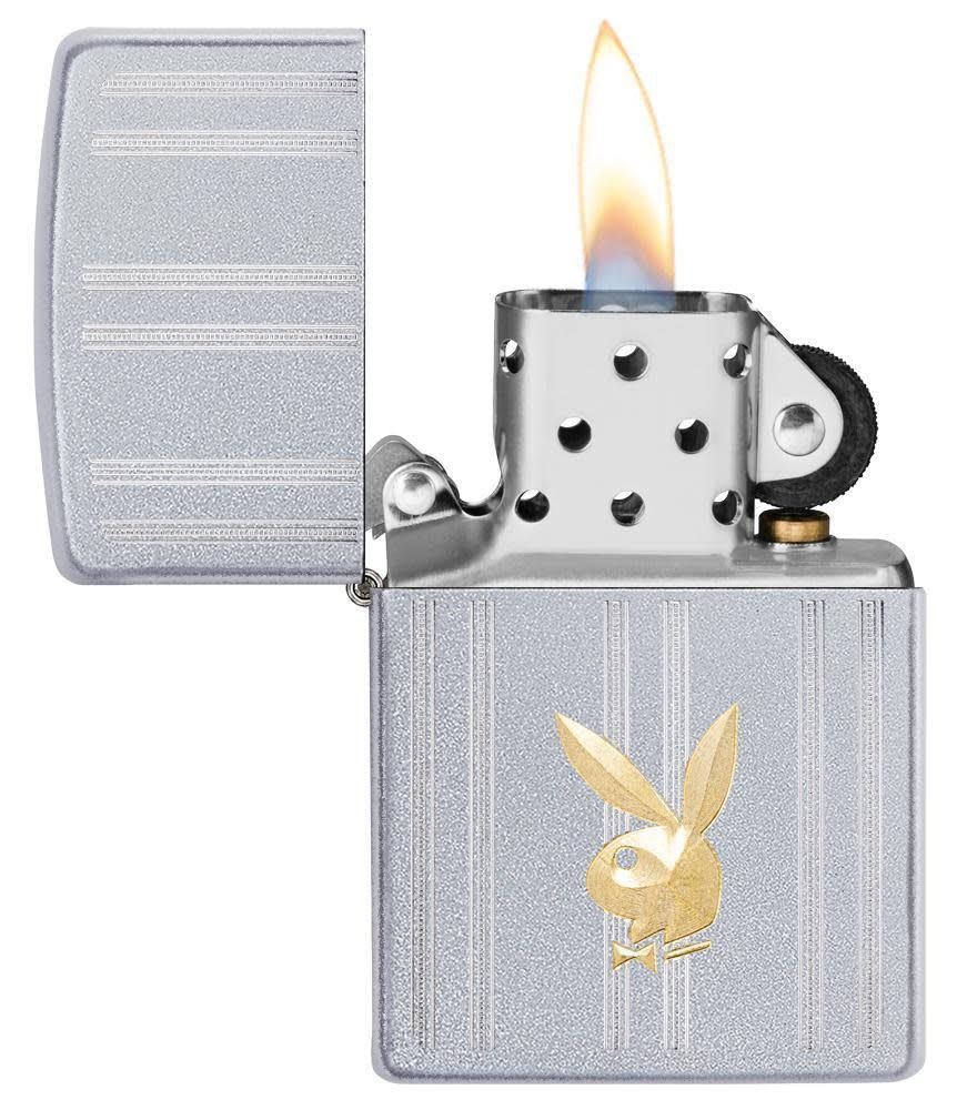 Zippo Lighter Satin Chrome, Auto Two Tone, Playboy Brass Logo