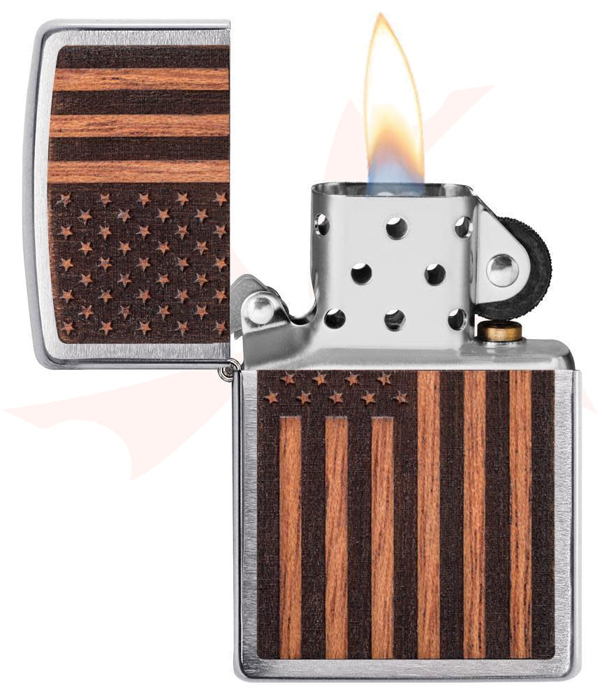 Zippo Lighter Woodchuck USA, Brushed Chrome, Mahogany American