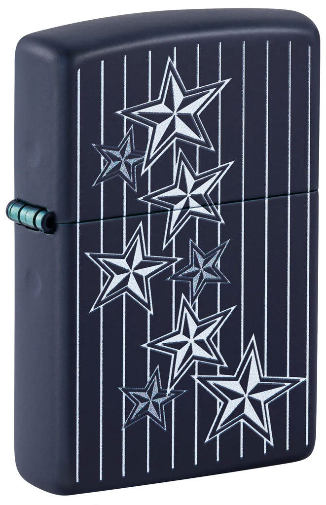 Zippo Lighter Matte Navy, Pinstripe Stars Design - KnifeCenter - 48188
