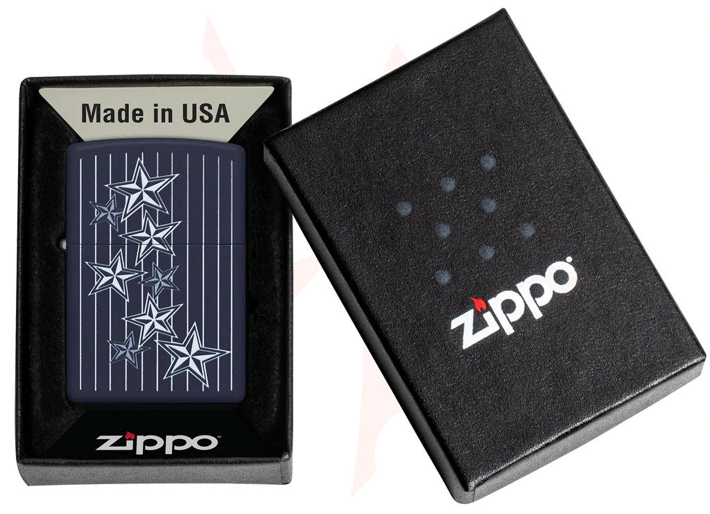 Zippo Lighter Matte Navy, Pinstripe Stars Design - KnifeCenter - 48188