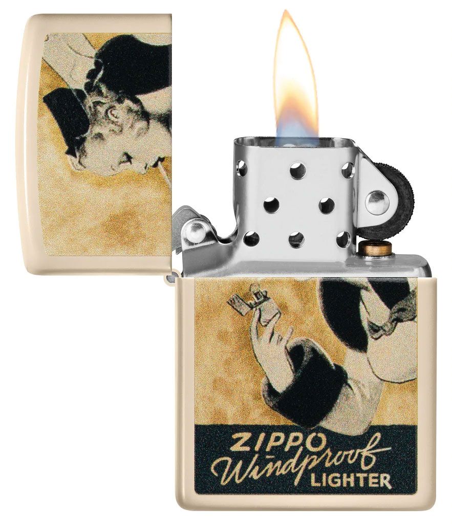 Zippo Lighter Flat Sand, Zippo Windy Girl Design - KnifeCenter - 48198