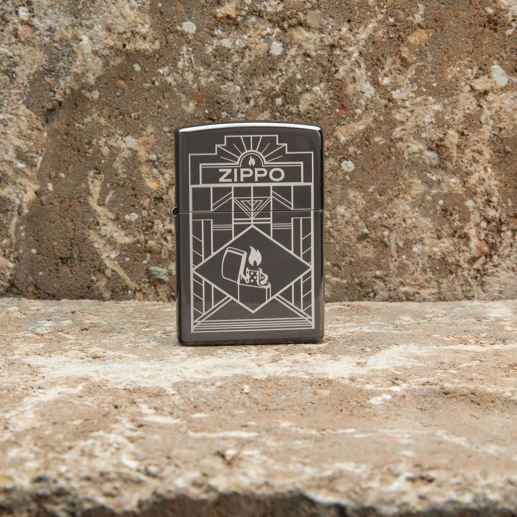 Zippo Lighter Black Ice, Laser Engrave, Art Deco Zippo Design