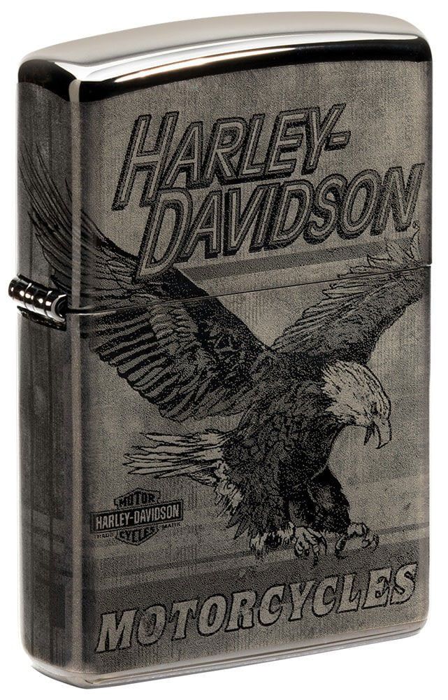 Zippo Lighter Harley-Davidson High Polish Black, Eagle Photo Image