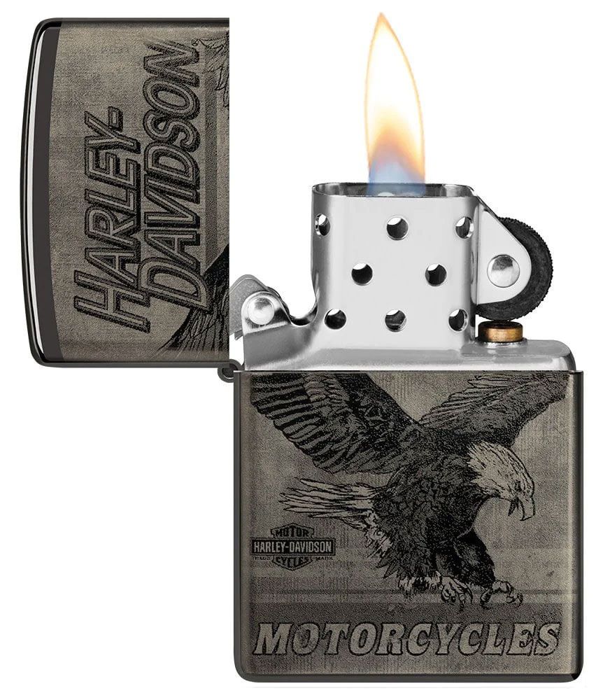 Zippo Lighter Harley-Davidson High Polish Black, Eagle Photo Image 360