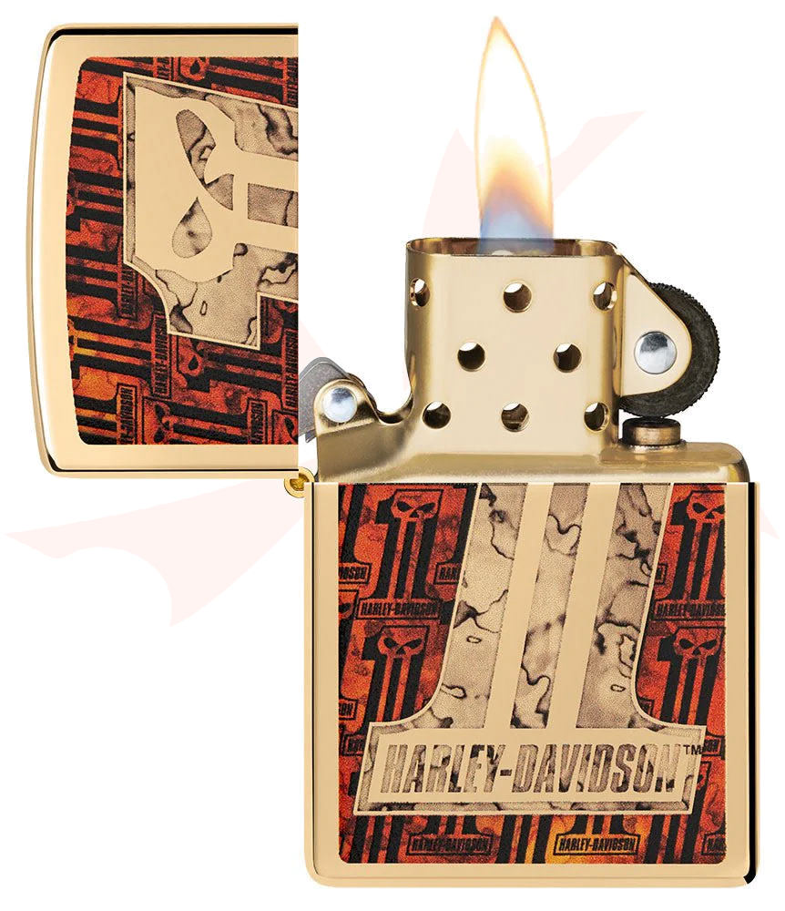 Zippo Lighter Harley-Davidson High Polish Brass, #1 Skull Fusion