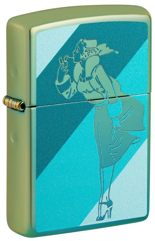 Zippo Lighter High Polish Teal, Teal Windy Design - KnifeCenter