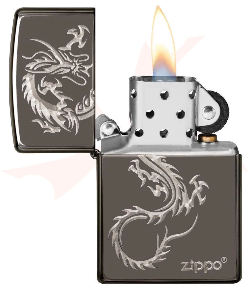 Zippo Lighter Black Ice, Chinese Dragon - KnifeCenter