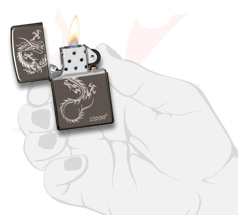 Zippo Lighter Black Ice, Chinese Dragon - KnifeCenter