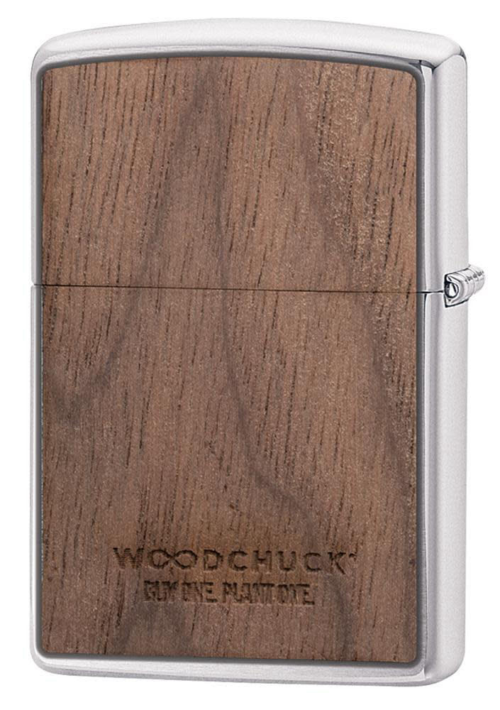 Zippo Lighter Woodchuck USA, Brushed Chrome, Walnut - KnifeCenter