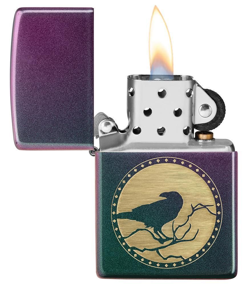 Zippo Lighter Iridescent, Engraved Raven - KnifeCenter - 49186