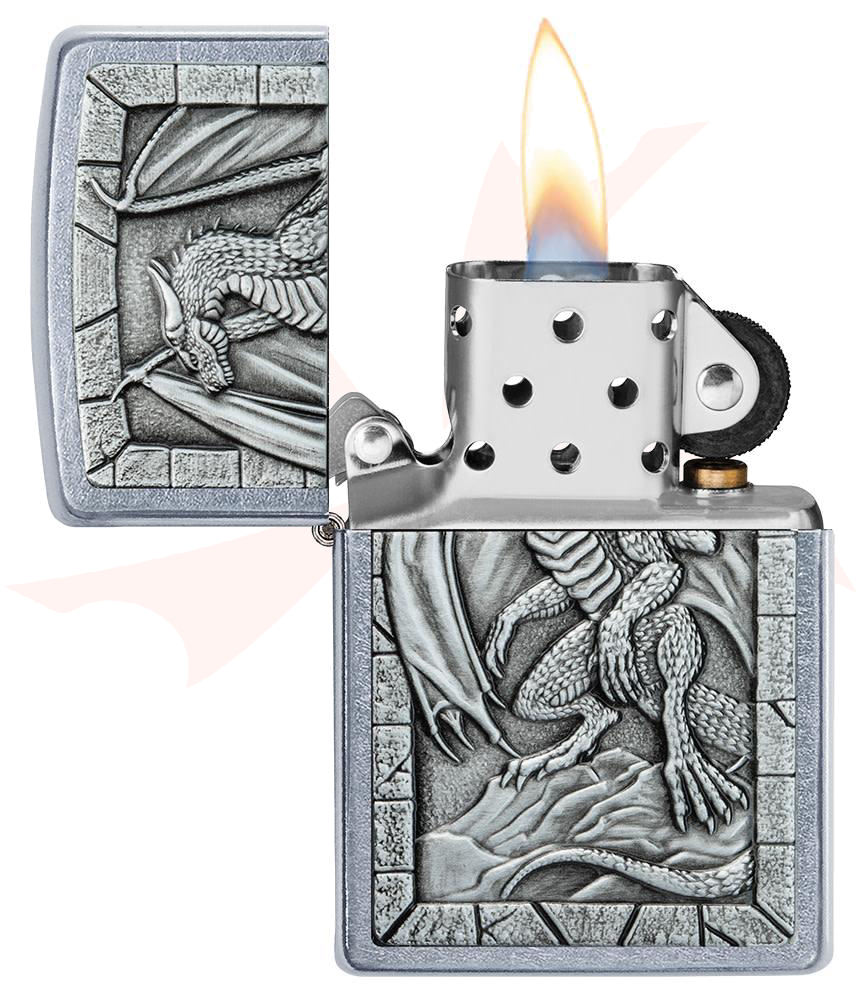 Zippo Lighter Street Chrome, Standing Dragon Emblem