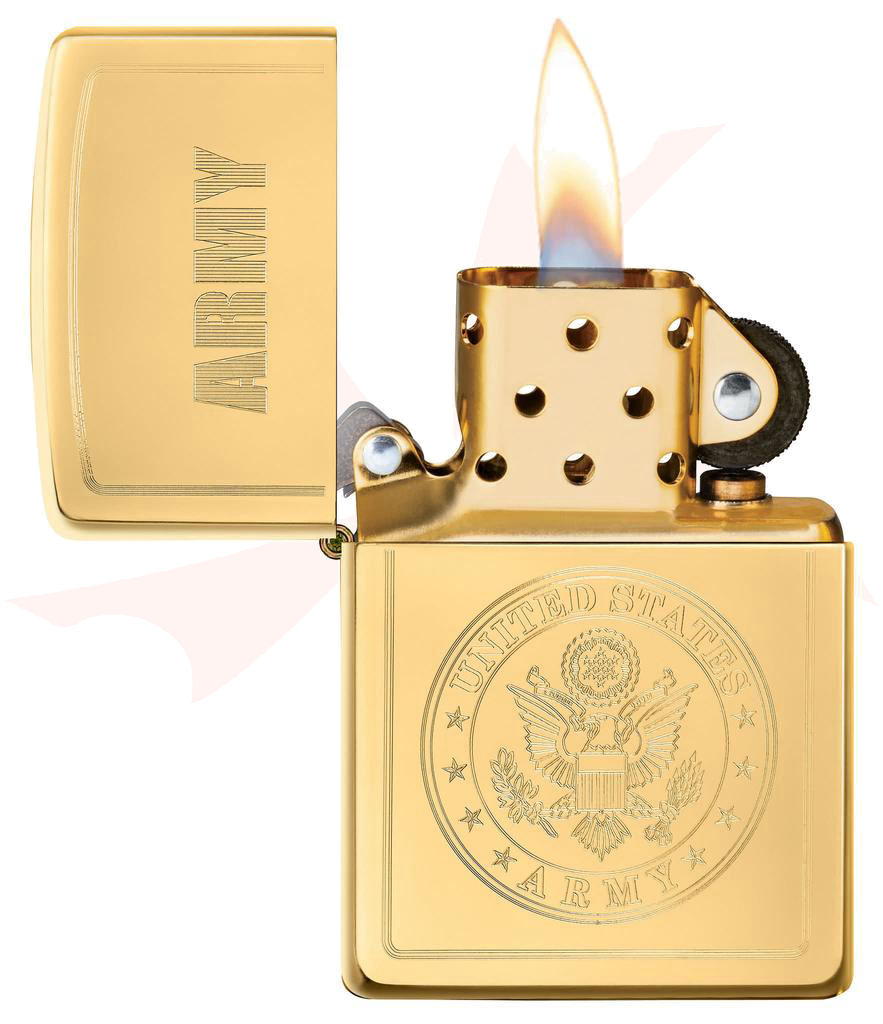 Zippo Lighter US Army, High Polish Brass Crest - KnifeCenter