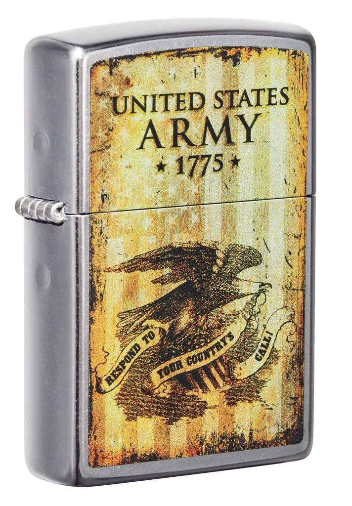 Zippo Lighter Street Chrome, Vintage 1775 US Army Design 