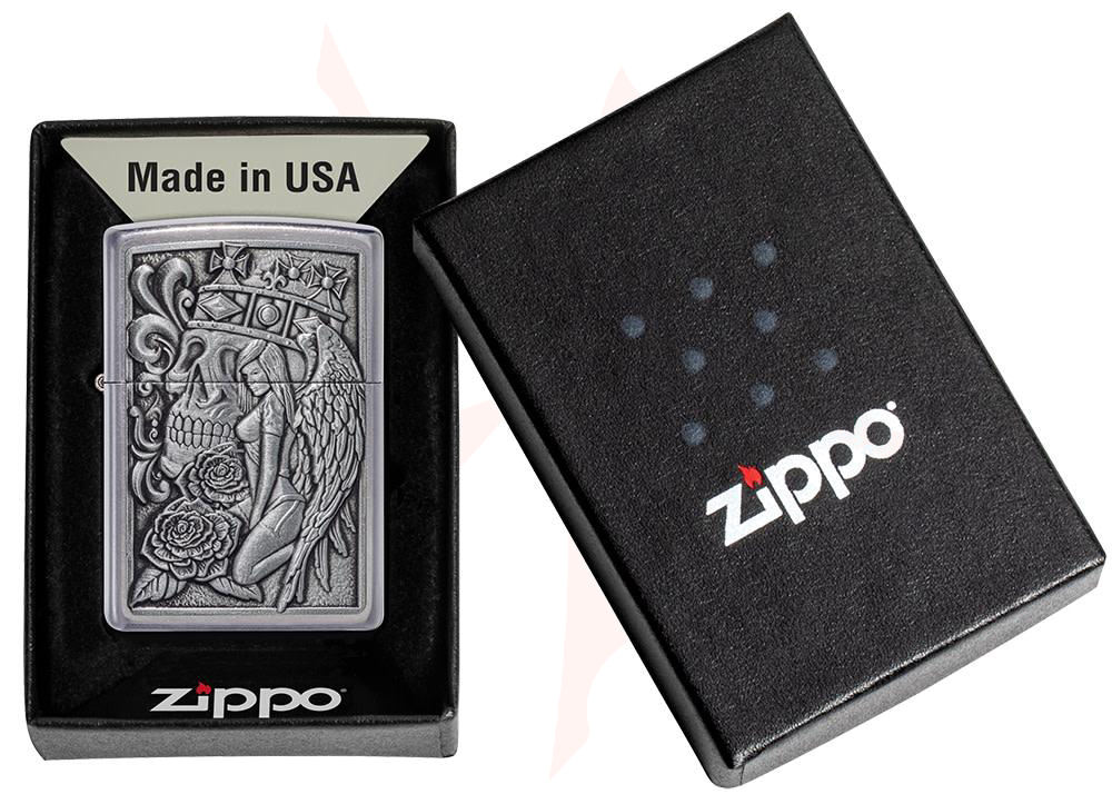 pアイテム Zippo Lighter Street Chrome, Skull and Angel Emblem