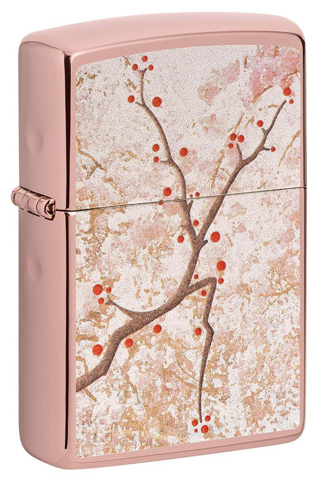 Zippo Lighter High Polish Rose Gold, Eastern Cherry Blossoms