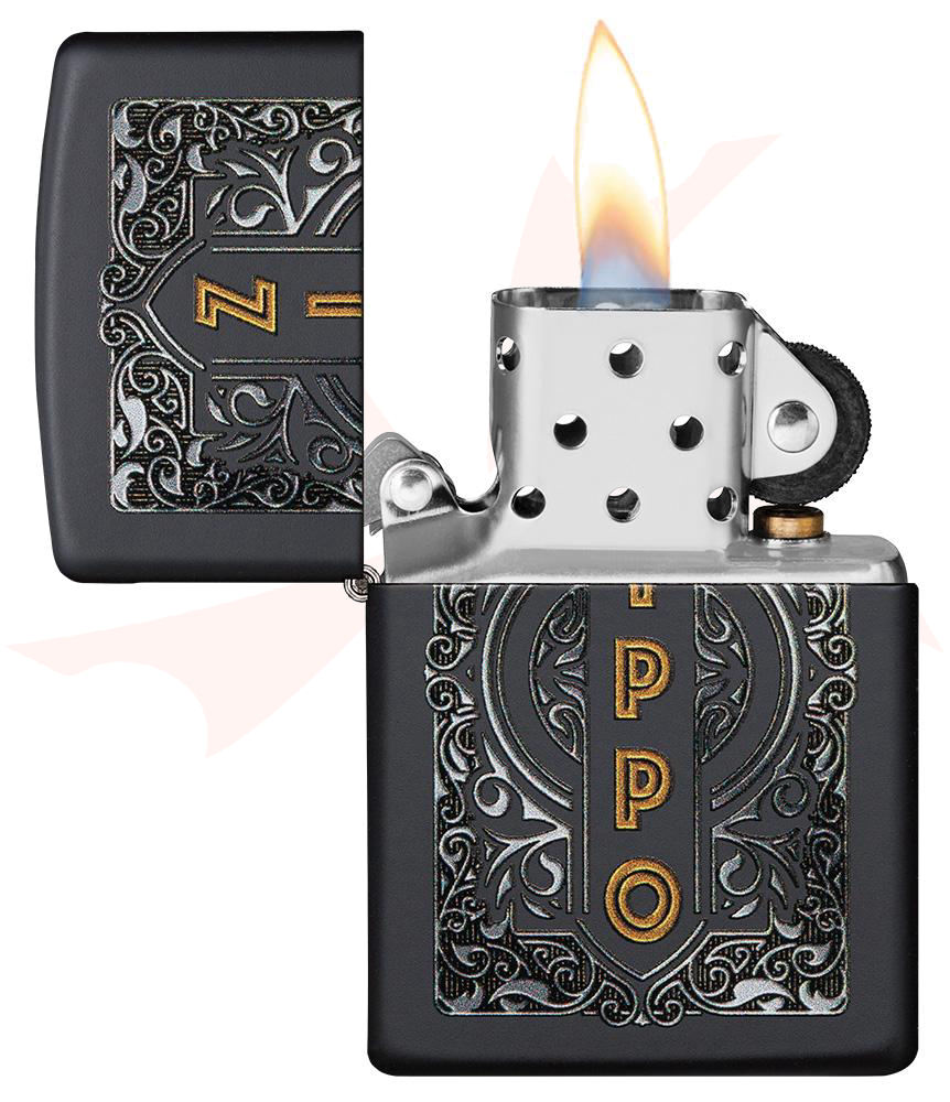 Zippo Lighter Black Matte, Zippo Filigree Design - KnifeCenter - 49535